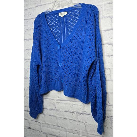 Molly Bracken blue button cropped knit v-neck cardigan medium. - Picture 5 of 10